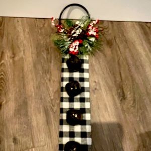 New Cute Black & White Plaid Jingle Bells Door Hanger